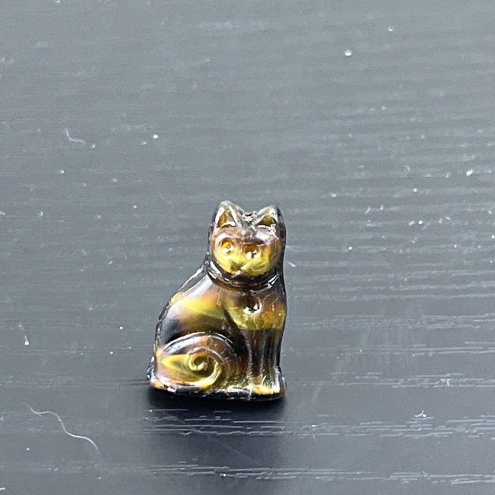 Mini Carved Gold Tiger Eye Cat Crystal Stone Animal Figurine Bead 1"